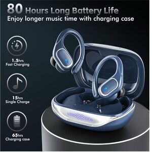 80 Hrs Playback Batt True Wireless Earbuds for Sport, Charging Case Waterproof